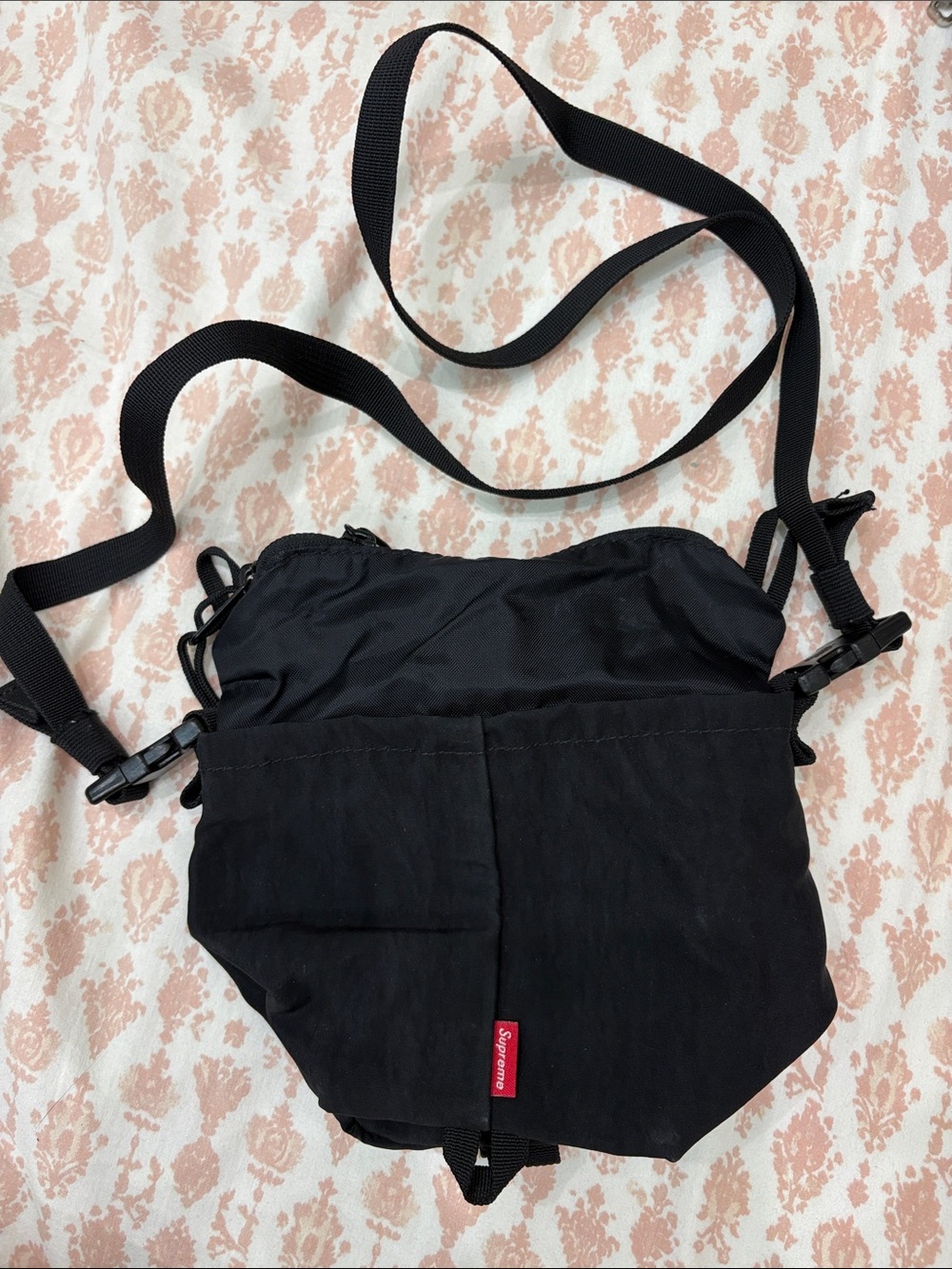 Supreme Black Crossbody Pouch with Red Logo Tab